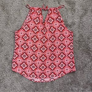 All for Color orange and blue print flowy spaghetti strap tank top